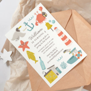 Nautisch kinderverjaardagsfeestje. Zee stranddiere Kaart