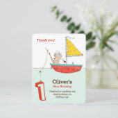 Nautisch klein zeeman beer eerste verjaardag bedankkaart (Staand voorkant)