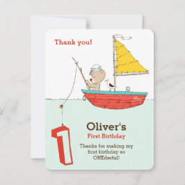 Nautisch klein zeeman beer eerste verjaardag bedankkaart