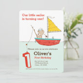 Nautisch klein zeeman beer eerste verjaardag kaart (Staand voorkant)