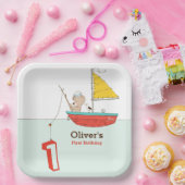 Nautisch klein zeeman beer eerste verjaardag papieren bordje (Feest)