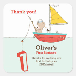 Nautisch klein zeeman beer eerste verjaardag vierkante sticker