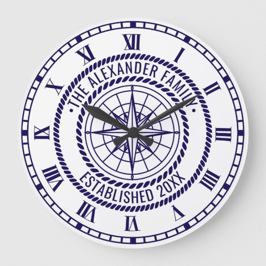 Nautisch Kompas #3 Familienaam Datum ESTD Touw Van Grote Klok (Voorkant)