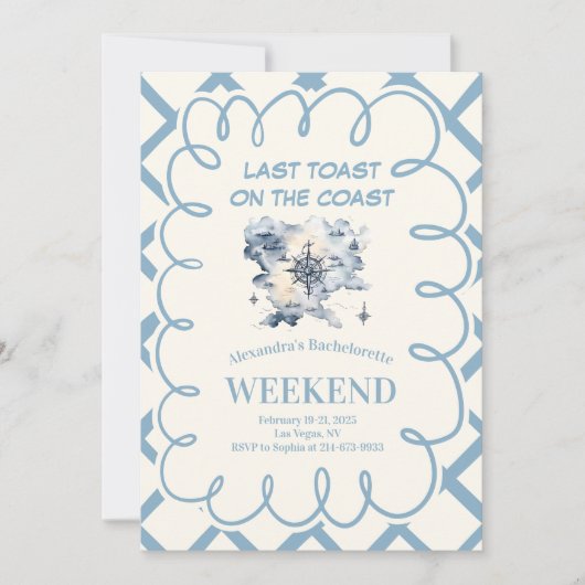  Nautisch Kompas Blauw Lint Bachelorette Kaart (Voorkant)