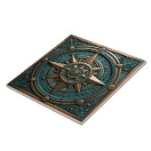 Nautisch kompas Blauwgroen Metallic 3D Effect Tegeltje (Zijkant)