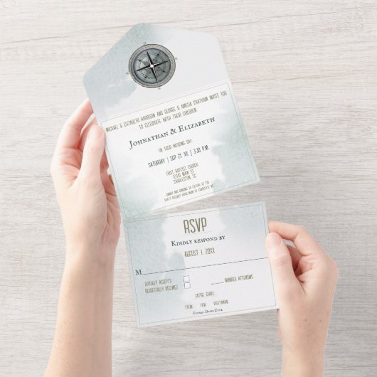 nautisch kompas bruiloft all in one uitnodiging (Afscheurbaar)