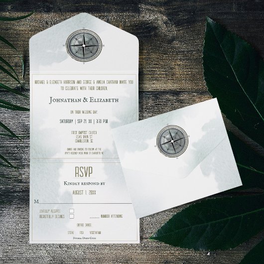 nautisch kompas bruiloft all in one uitnodiging