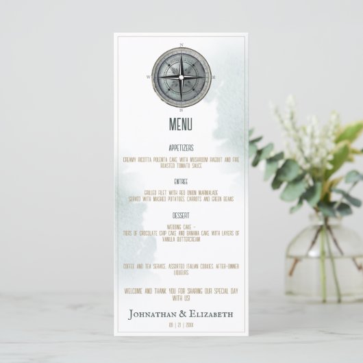  nautisch kompas bruiloft menu (Staand voorkant)