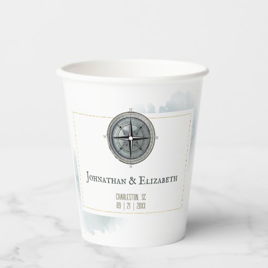 nautisch kompas bruiloft papieren bekers (Voorkant)