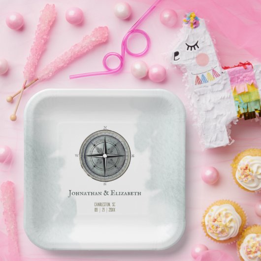 nautisch kompas bruiloft papieren bordje (Feest)