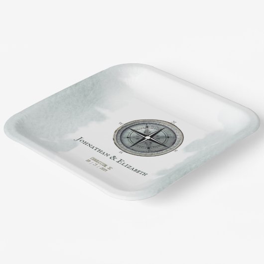  nautisch kompas bruiloft papieren bordje (Gebogen)