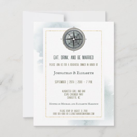  nautisch kompas bruiloft repetitie diner kaart (Voorkant)