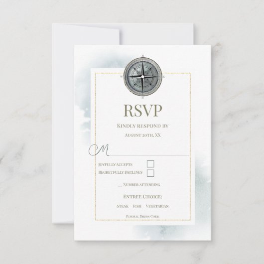  nautisch kompas bruiloft RSVP kaartje (Voorkant)