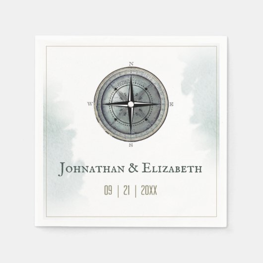  nautisch kompas bruiloft servet (Voorkant)