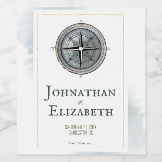  nautisch kompas bruiloft wijn etiket (Enkel label)