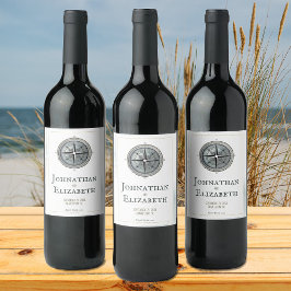  nautisch kompas bruiloft wijn etiket