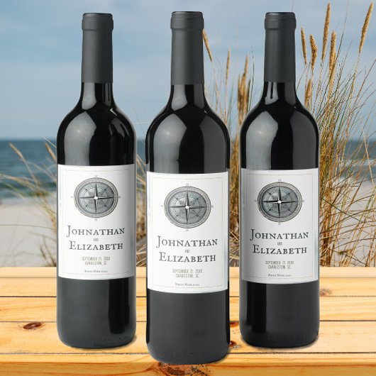 nautisch kompas bruiloft wijn etiket