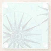 Nautisch kompas koel blauw glazen onderzetter (Achterkant)