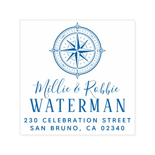 Nautisch kompas Kustbruiloft Retouradres Zelfinktende Stempel (Design)
