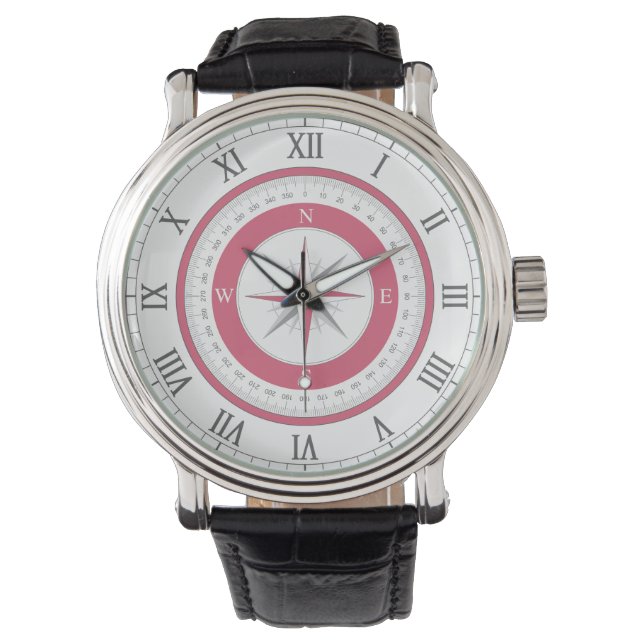 Nautisch Kompas Rood & Wit Horloge (Voorkant)