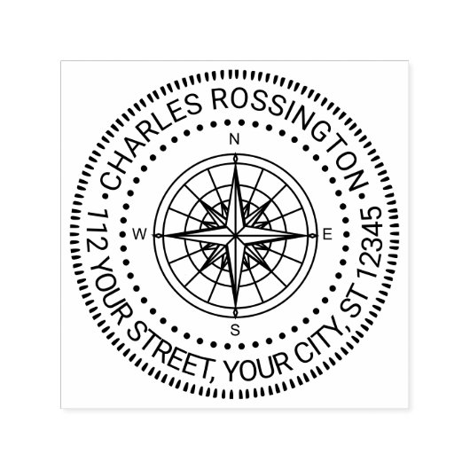 Nautisch kompas Roos #4 Naam retouradres Zelfinktende Stempel (Design)