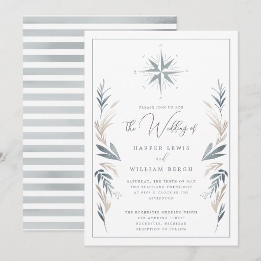 Nautisch kompas roos bruiloft kaart (Voorkant / Achterkant)