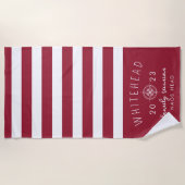 Nautisch Kompas Roos Streep Rood Monogram Strandlaken (Voorkant)