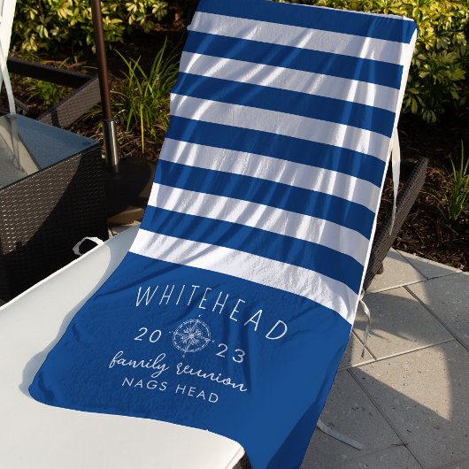 Nautisch Kompas Roos Streep Royal Blue Monogram Strandlaken
