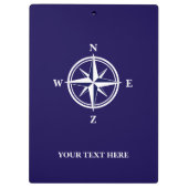 Nautisch kompas ster marine blauw en wit op maat klembord (Achterkant)