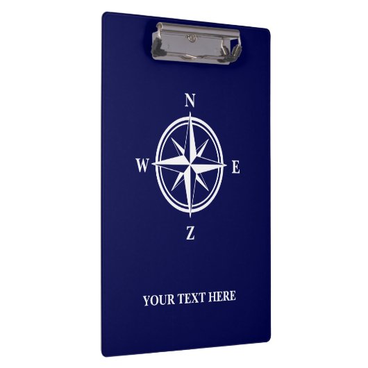 Nautisch kompas ster marine blauw en wit op maat klembord (Rechts)