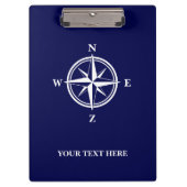 Nautisch kompas ster marine blauw en wit op maat klembord (Voorkant)