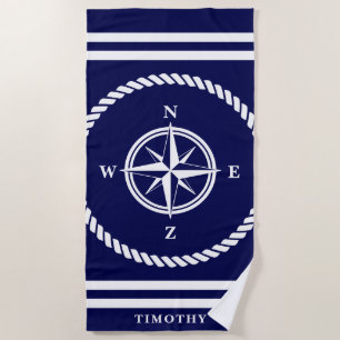 Nautisch kompas ster roos marineblauw en wit strandlaken