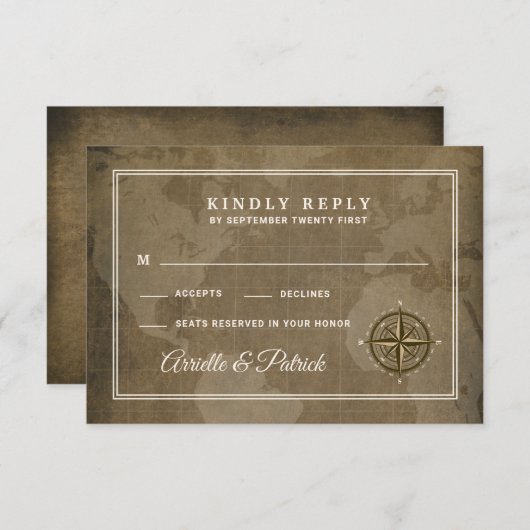Nautisch Kompas  Wereldbol Bruiloft RSVP Kaarten (Voorkant / Achterkant)
