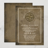 Nautisch kompas  Wereldbol bruiloft uitnodigingen (Voorkant / Achterkant)