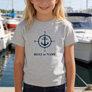Nautisch kompasanker voor je boot of naam grijs t-shirt