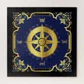 Nautisch kompassilhouet/goud/zwart/marine legpuzzel (Horizontaal)