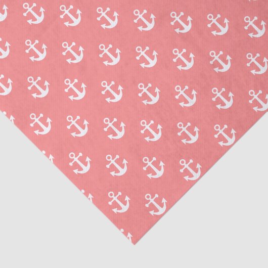 Nautisch koraal en wit ankerpatroon tissuepapier (Detail)