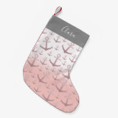 Nautisch koraal roos goudglitterankerpatroon kleine kerstsok (Voorkant (Hangend))