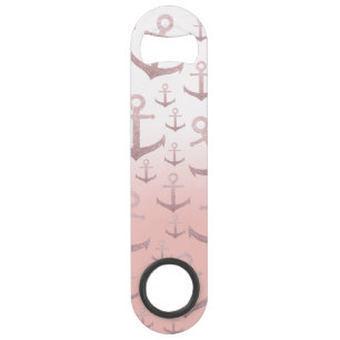 Nautisch koraal roos goudglitterankerpatroon speed flessenopener