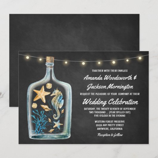 Nautisch krijtbord Starfish bruiloft uitnodigingen (Voorkant / Achterkant)