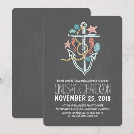 Nautisch krijtbord strand bruids douche uitnodigin kaart (Voorkant / Achterkant)