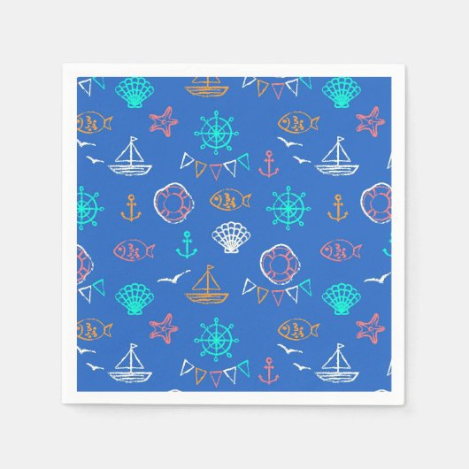 Nautisch krijttekenpatroon servet (Voorkant)