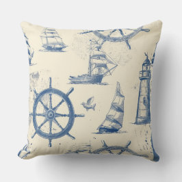 Nautisch kussen met anker en scheepswiel ontwerp