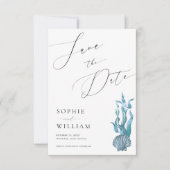 Nautisch Kust Blauw Schelp Oceaan Strand Bruiloft Save The Date (Voorkant)