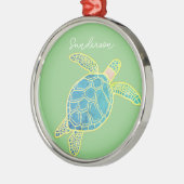Nautisch Kustaal Zee Turtle Blue Yellow Green Metalen Ornament (Links)
