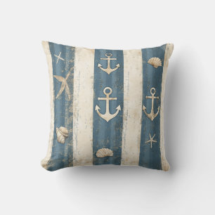 Nautisch kustblauw tonaal gestreepte zeester  kussen