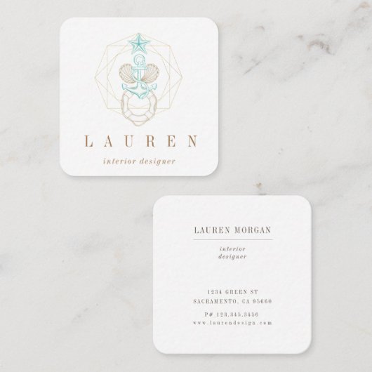 nautisch kustgoud turquoise Visitekaartje (Voorkant / Achterkant)