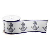 Nautisch kuststrand Seaside Navy Blue Anchor Satijnen Lint (Spoel)