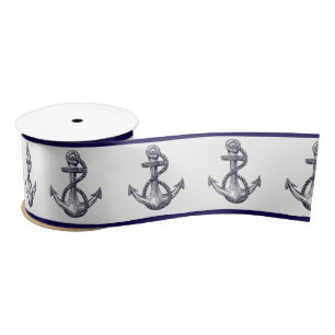 Nautisch kuststrand Seaside Navy Blue Anchor Satijnen Lint