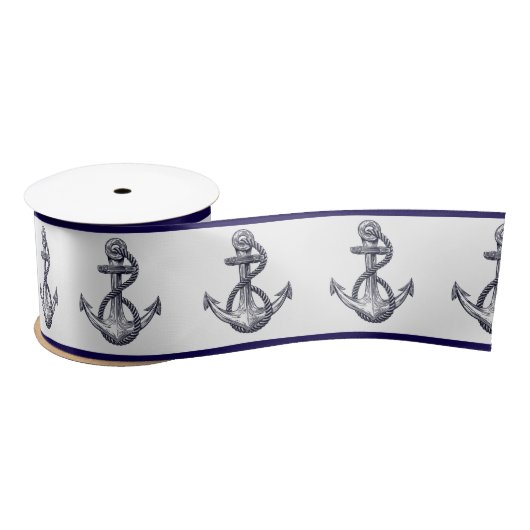 Nautisch kuststrand Seaside Navy Blue Anchor Satijnen Lint (Spoel)